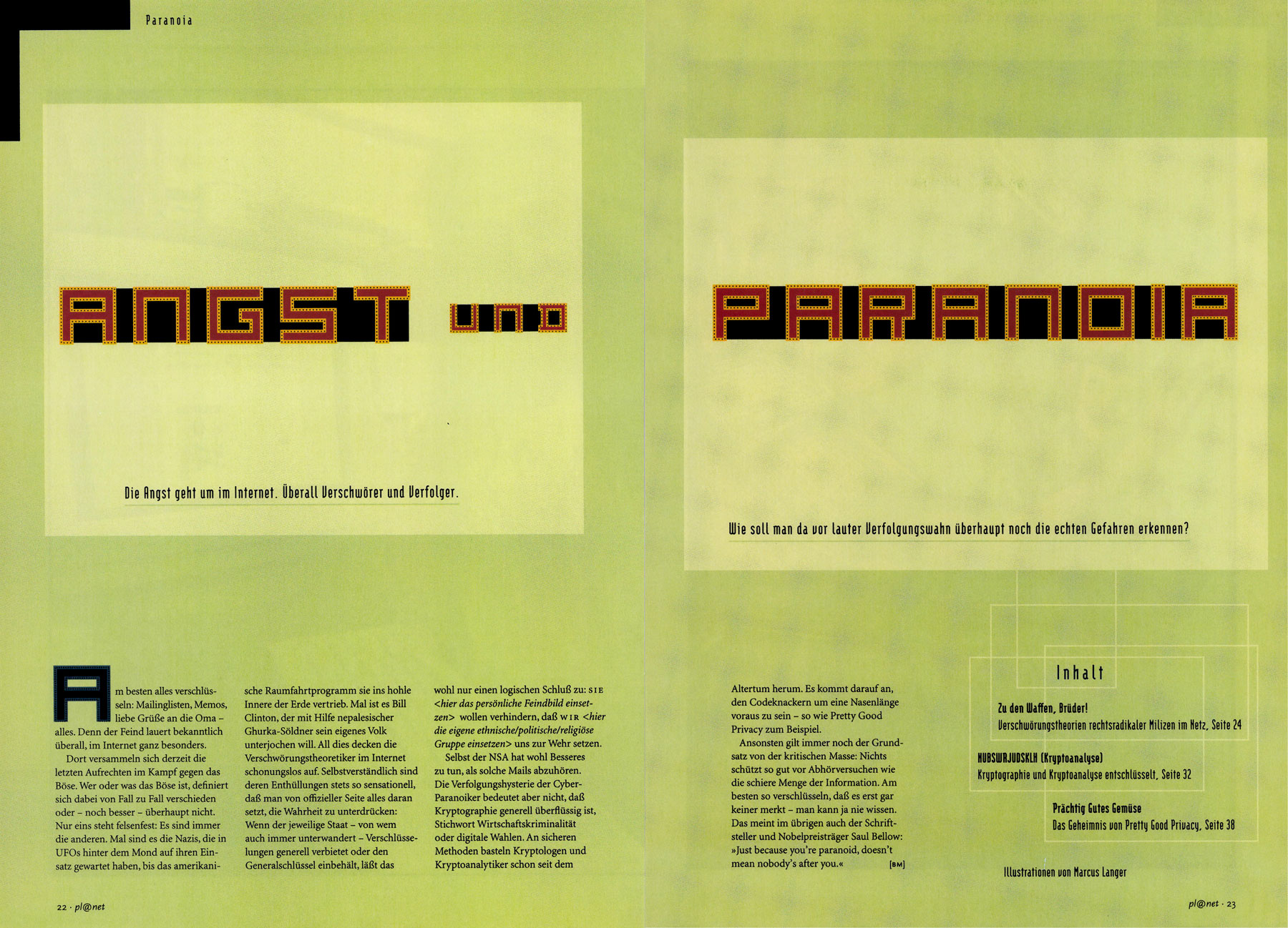 Pl@net spread on pale green with two text panels in a constructivist style; minimal, geometric design.