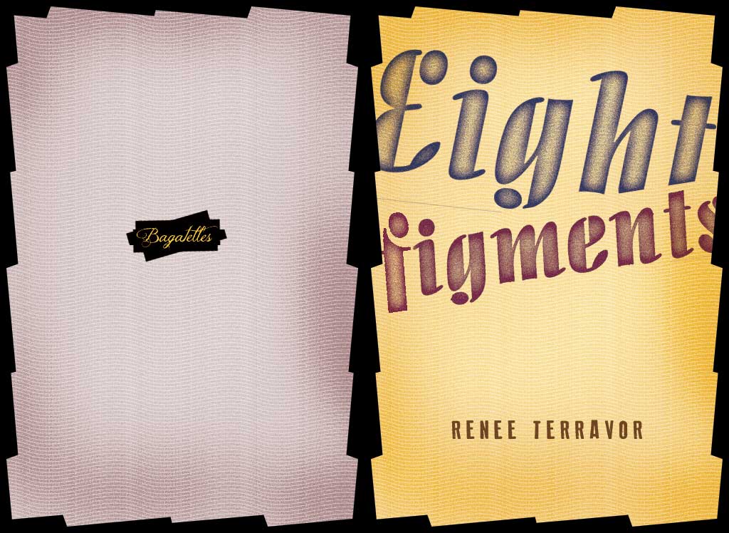 Book covers with a stencil-like title on warm yellow; handmade, artistic texture.