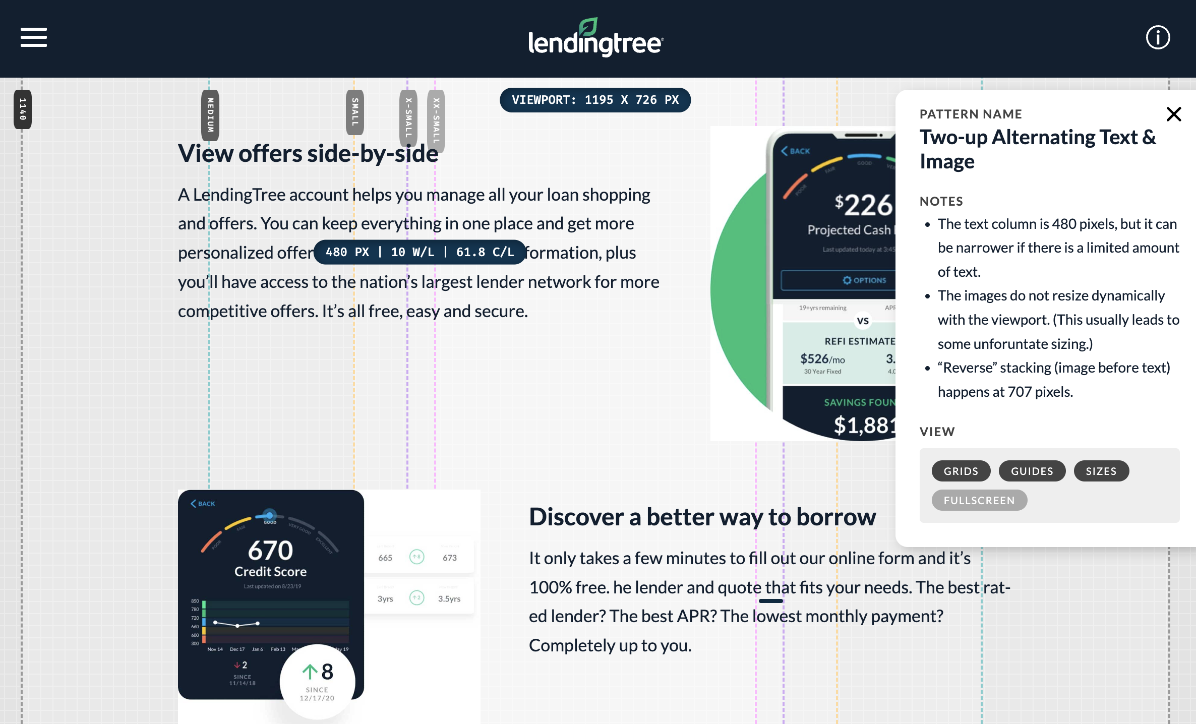 Responsive layout tool with a two-column design and clear viewport guides.