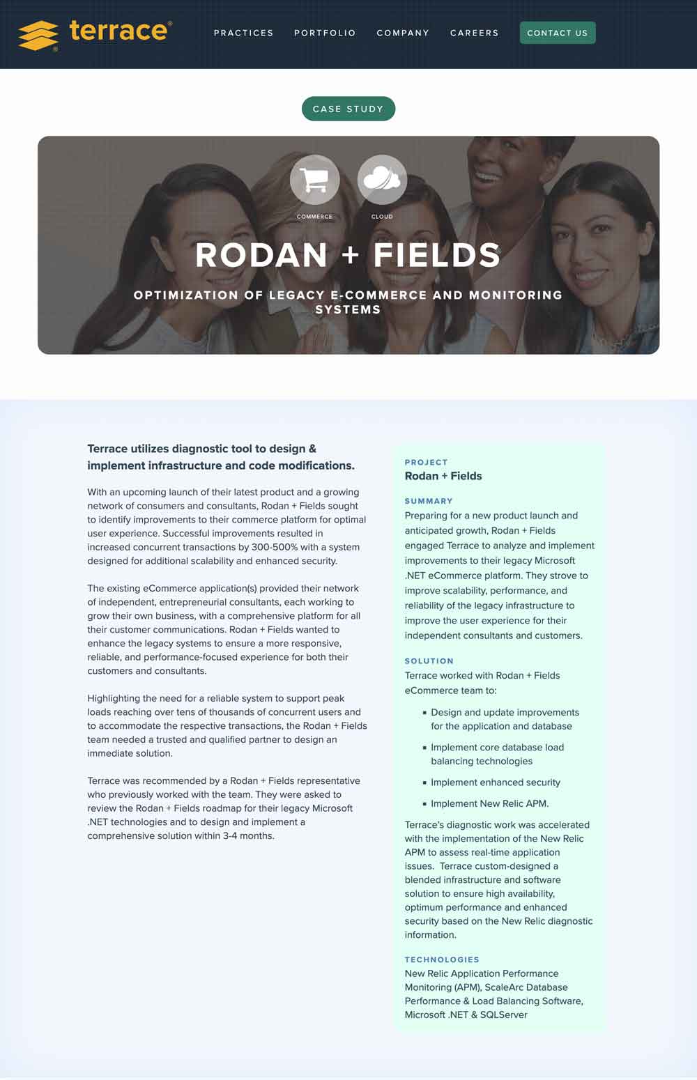 Case study landing page with a hero banner and detailed project background in a two-column layout.